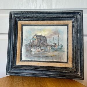 Vintage Original Alan J Simpson Signed Framed Seascape Oil Painting Fishing Boat